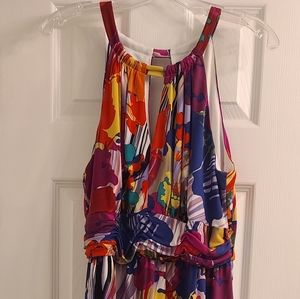 Suzi Chin Halter Multicolored Midi Dress size 12